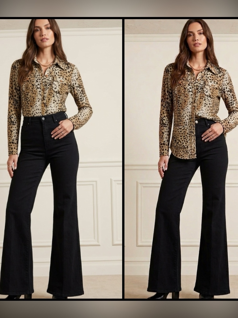 SilkLand Silk Leopard Print Button Up 4 Front Pockets Old Money Classic Top S